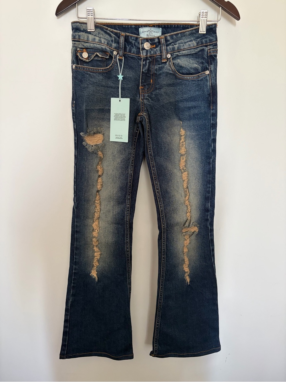 NWT ReVice Distressed Flared Denim Jeans - 24